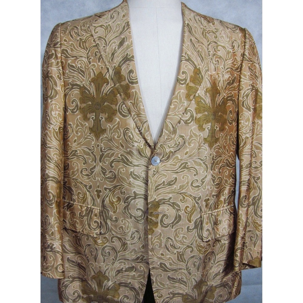 VINTAGE Cavanagh's Virgin Islands  100% Thai Silk Baroque Gold Sport Coat 42L
